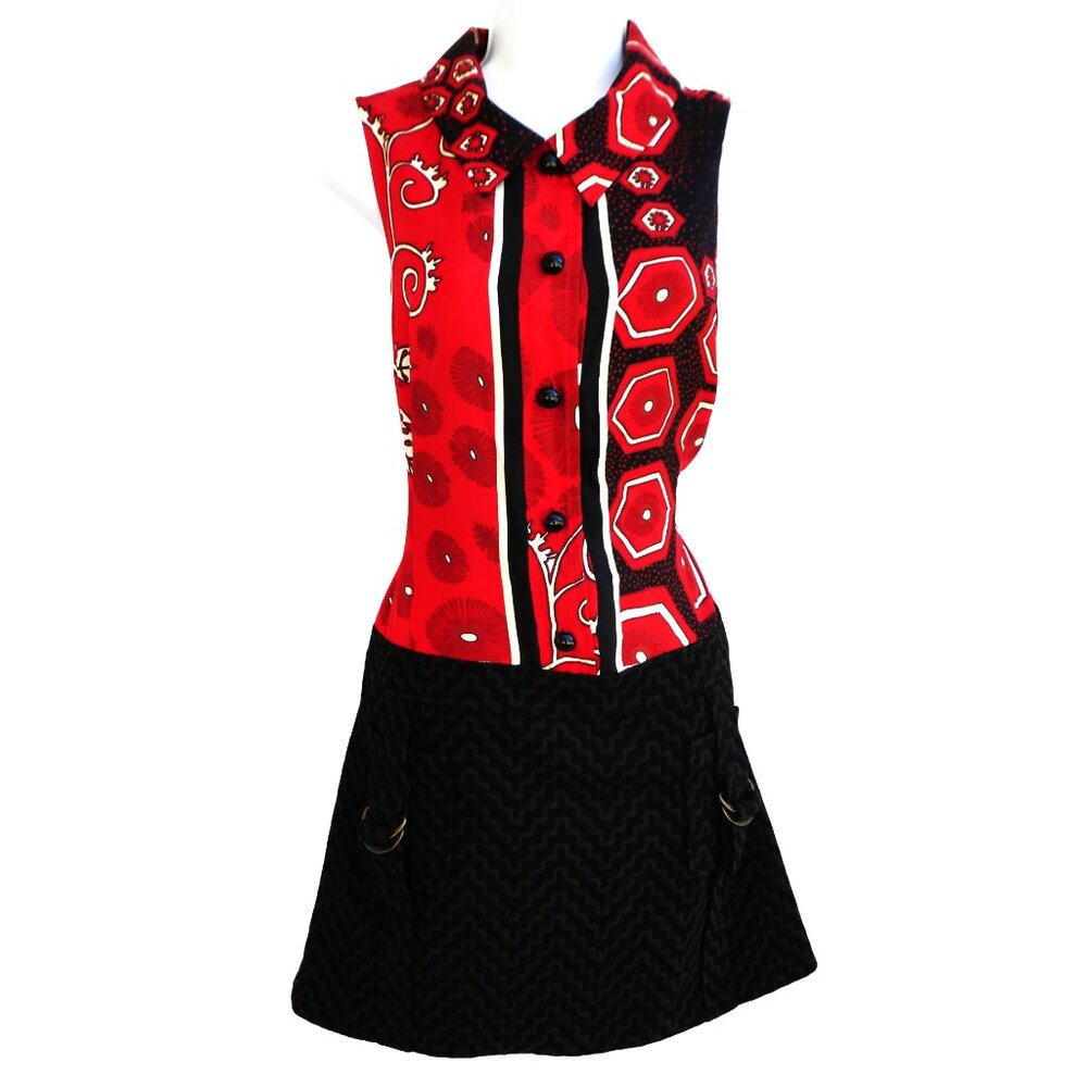 SiLK WooL Vintage Dress Plenty Tracy Reese Drop Waist GoGo Psychedelic Red Black